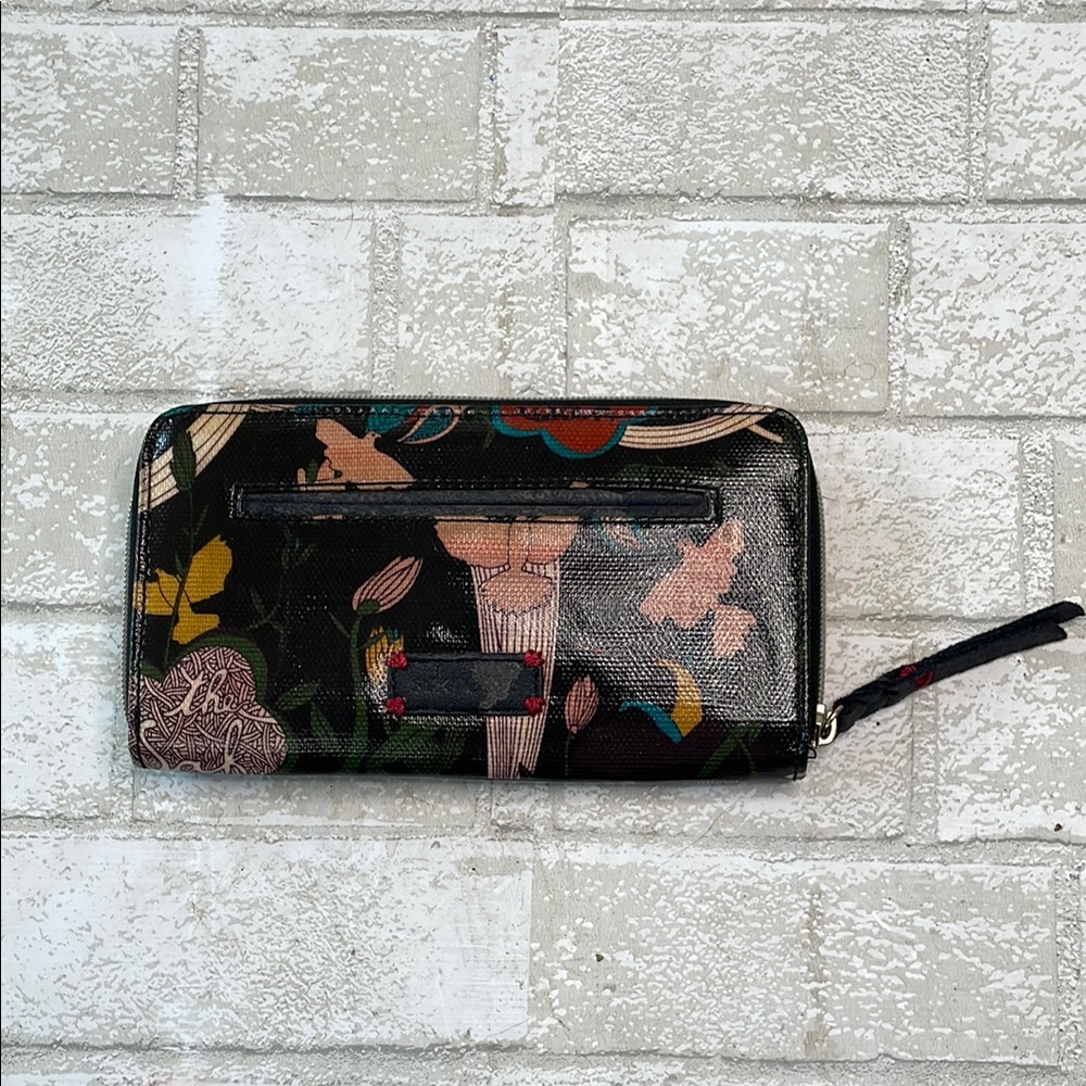 Sakroots black floral bird wallet